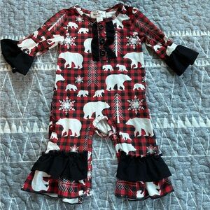 Marie Nicole Plaid Polar Bear Print Sz 0-3 months NWOT Christmas ADORABLE